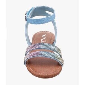 Nina Cameena Blue Denim Rhinestone Girls Strappy Sandals Size 10 Toddler Tan
